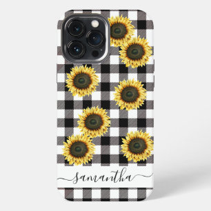Buffalo Plaid Sunflower Black White Monogram iPhone 13 Pro Max Case