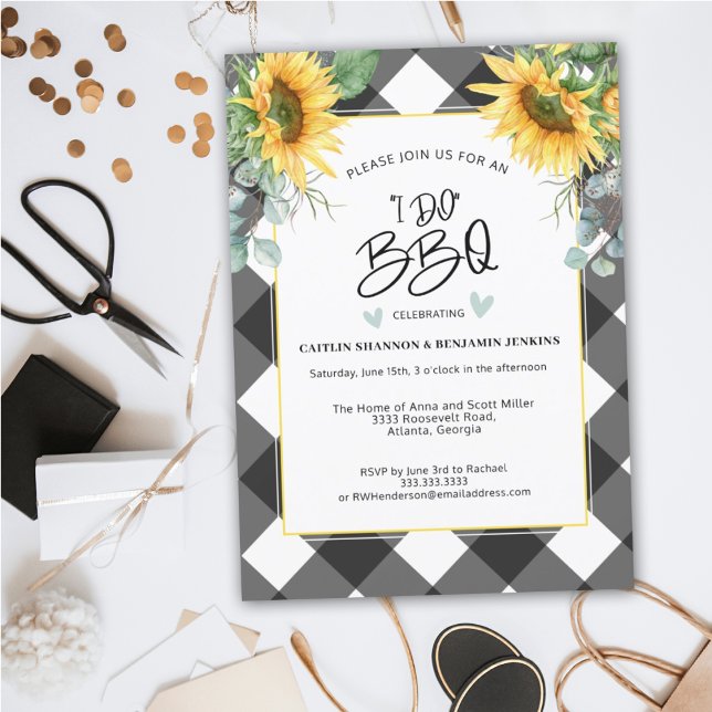 Buffalo Plaid Sunflower I Do BBQ Bridal Shower Invitation (Creator Uploaded)