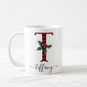 Buffalo Plaid T Monogram Christmas Coffee Mug