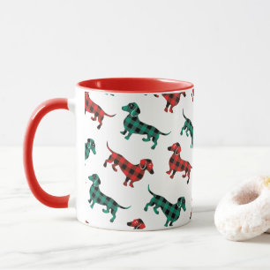 Buffalo Plaid Tartan Christmas Dachshunds Mug