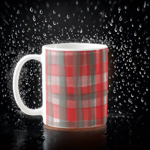 Buffalo plaid tartan watercolor red grey check tan coffee mug