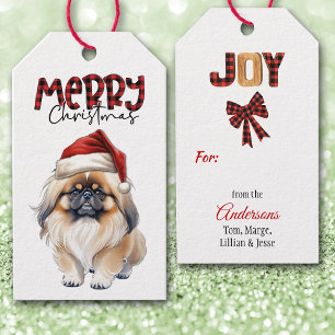 Buffalo Plaid Text Pekingese Dog Christmas Gift Tags