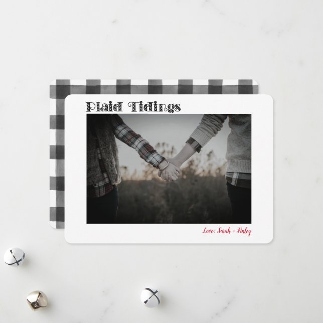 Buffalo Plaid Tidings 1 or 2 Photo Holiday Card (Front/Back In Situ)