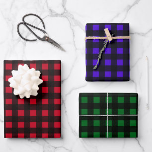 Buffalo Plaid trio red blue green Wrapping Paper Sheet