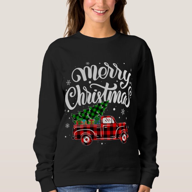 Buffalo Plaid Truck Wagon Christmas Tree Car Xmas  Sweatshirt (Front)