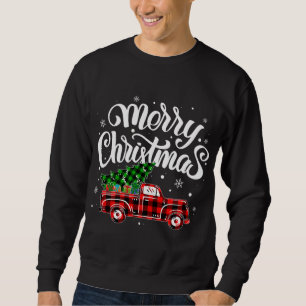 Buffalo Plaid Truck Wagon Christmas Tree Car Xmas  Sweatshirt