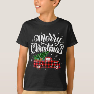 Buffalo Plaid Truck Wagon Christmas Tree Car Xmas T-Shirt