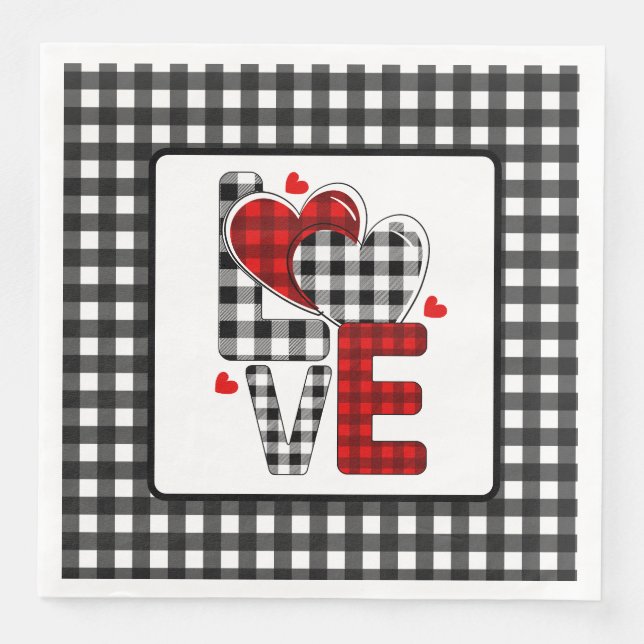 Buffalo Plaid Valentines Love Napkin (Front)