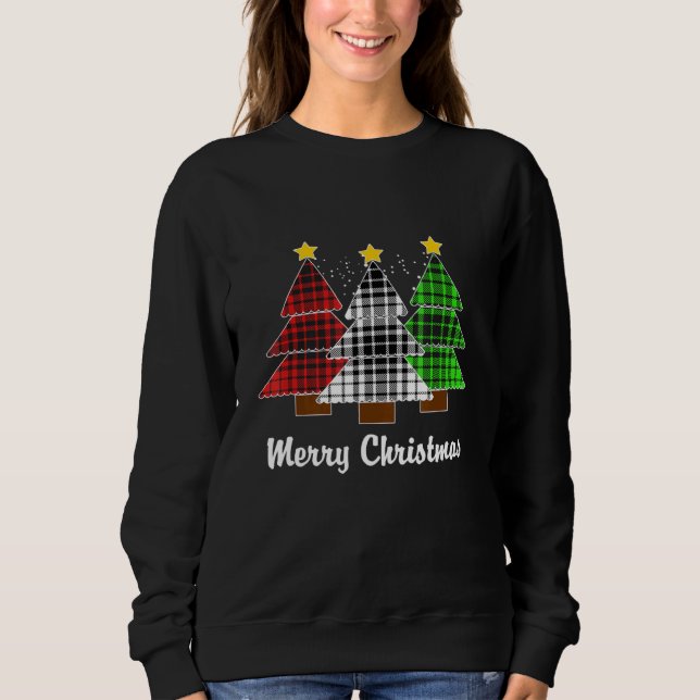 Buffalo Plaid Vintage Country Christmas Tree Light Sweatshirt (Front)