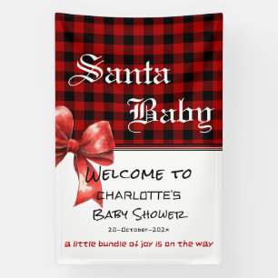 Buffalo Plaid Watercolor Red Bow Baby Shower Banner