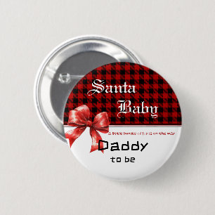 Buffalo Plaid Watercolor Red Bow Daddy-to-be 6 Cm Round Badge