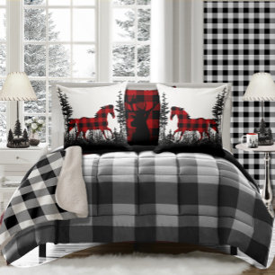 Buffalo Plaid Wild Horse Woodland Pine Tree Forest Cushion