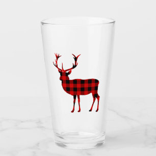 Buffalo Plaid Wild Stag or Christmas Deer Glass