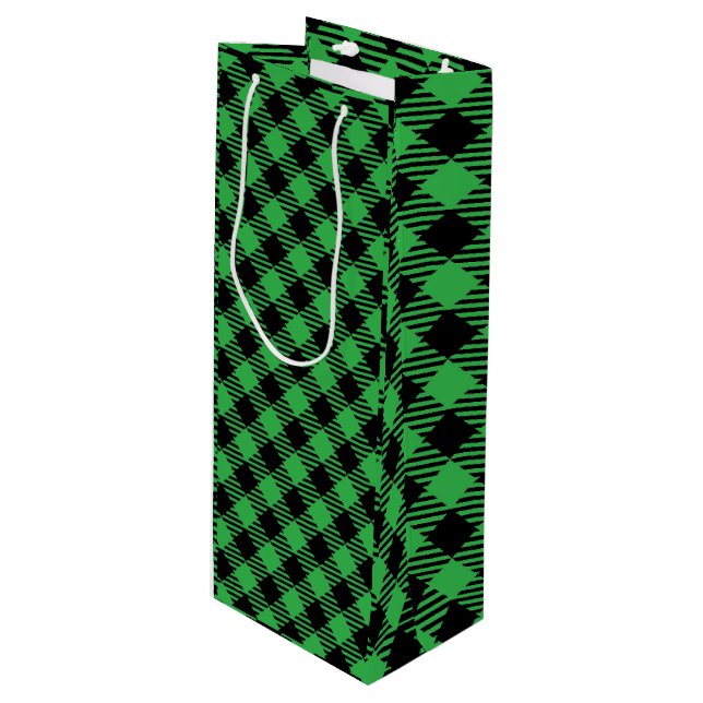 Buffalo Plaid Wine Gift Bag - Personalised Holiday (Front Angled)