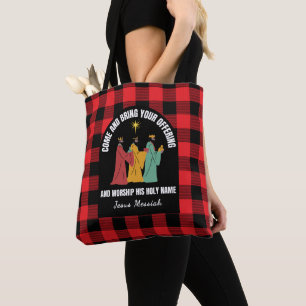 Buffalo Plaid Wise Men Custom Christian Christmas Tote Bag