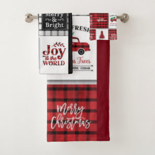 Buffalo Plaid with Christmas Quotes Bath Towel Set