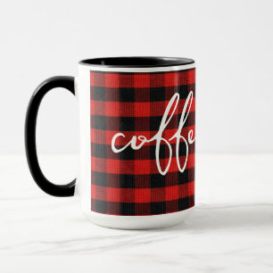 Buffalo Plaid With Coffee Text Mug