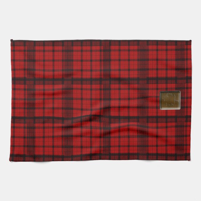 Buffalo Plaid with Maple Leaf ButtonAmerican MoJo  Tea Towel (Horizontal)