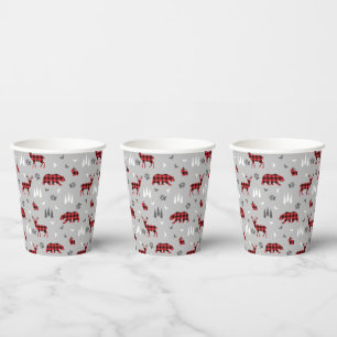 Buffalo Plaid Woodland Animals Pattern Paper Cups