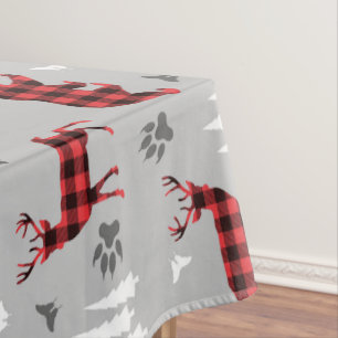 Buffalo Plaid Woodland Animals Pattern Tablecloth