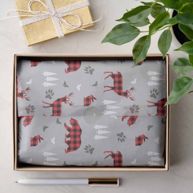 Buffalo Plaid Woodland Animals Pattern Tissue Paper (Gift)