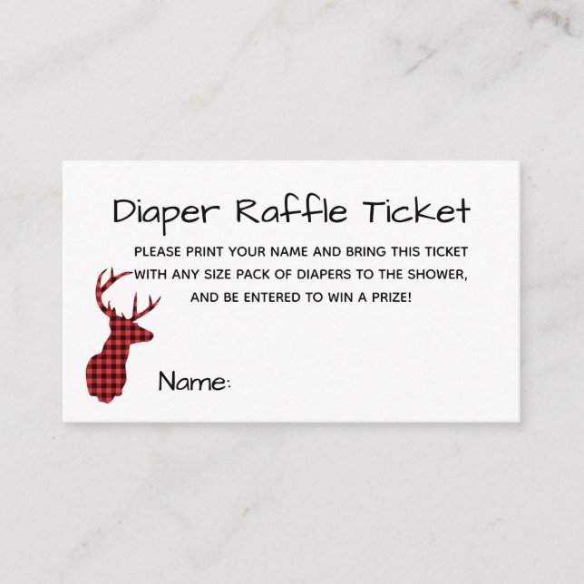 Buffalo Plaid Woodland Diaper Raffle Ticket Enclosure Card (Front)