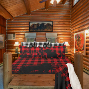 Buffalo Plaid Woodland Pine Forest Bear Foraging Body Cushion