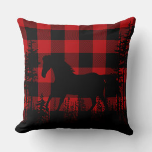 Buffalo Plaid Woodland Pine Forest Wild Horse Cushion