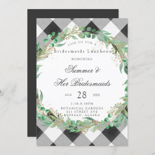 Buffalo Plaid Wreath Gold Bridesmaids Luncheon Invitation