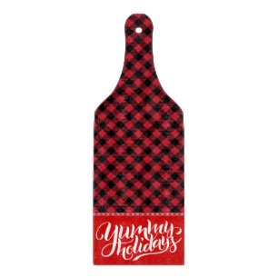 Buffalo Plaid Yummy Holidays Typography Red Black  Cutting Board