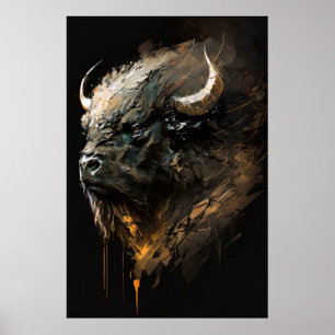 Buffalo Portrait Animal Nature Wildlife Art Poster