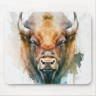 Buffalo Portrait Animal Painting Wildlife Outdoors Mouse Pad
