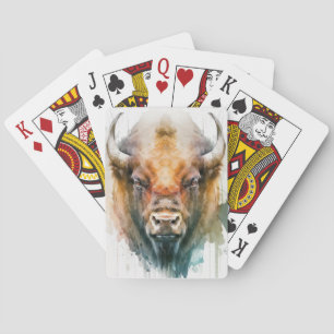 Buffalo Portrait Animal Painting Wildlife Outdoors Playing Cards