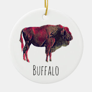 Buffalo Portrait Design For Bison or Wisent Animal Ceramic Ornament
