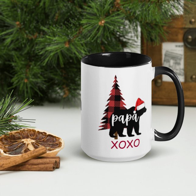 Buffalo Print Papa Bear Cute Christmas Mug (Creator Uploaded)