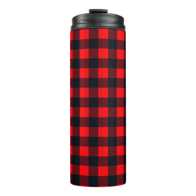 Buffalo Red and Black  Shepherd's Plaid Pattern Thermal Tumbler (Front)