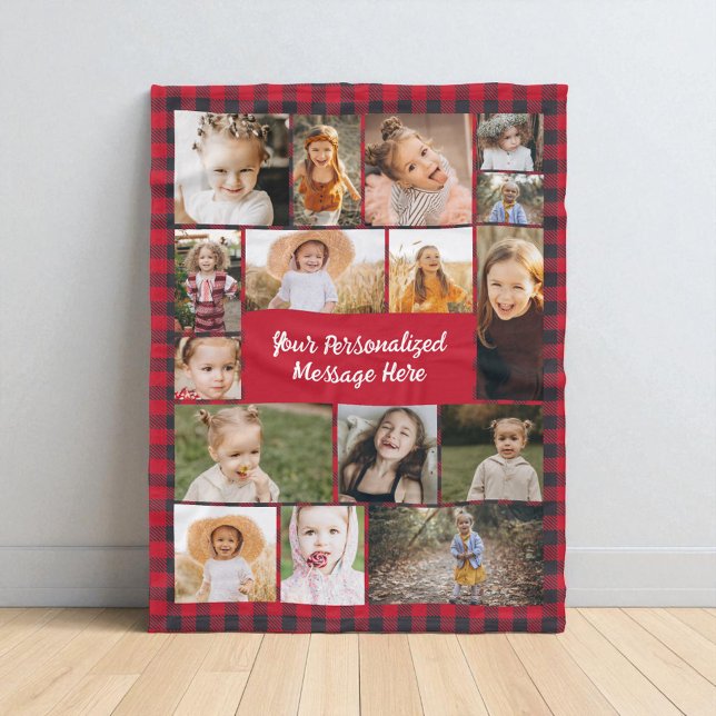 Buffalo Red Black Plaid 16 Photo Collage  Fleece Blanket (Creator Uploaded)