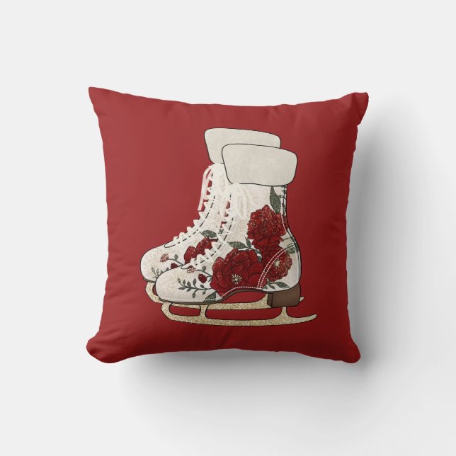 Buffalo Red Cabin Ice Skate Pillow (Front)