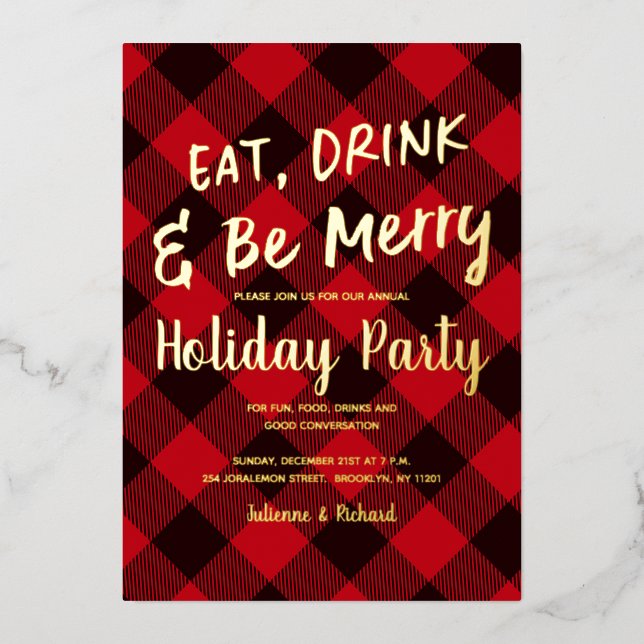 Buffalo Red Plaid Christmas Party Invitatation (Front)