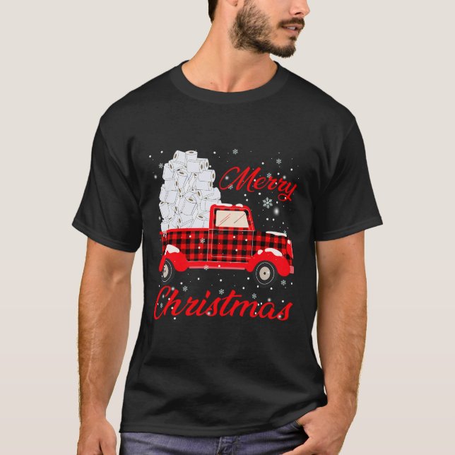 Buffalo Red Plaid Truck Merry Christmas Toilet Pap T-Shirt (Front)