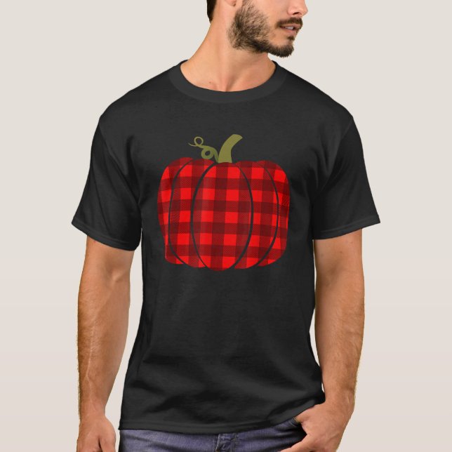 Buffalo Red Pumpkin Plaid Pattern Halloween Costum T-Shirt (Front)