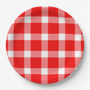 Buffalo Red White Plaid Holiday Picnic Classic Paper Plate