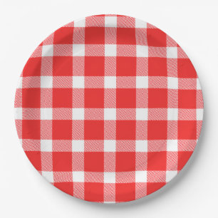 Buffalo Red White Plaid Holiday Picnic Classic Paper Plate