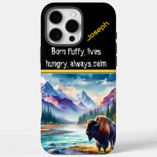 Buffalo Roaming Near a Mountain River at Sunset iPhone 16 Pro Max Case