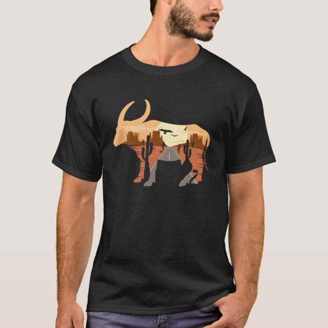 Buffalo silhouette Desert Cacti Monument Valley T-Shirt (Front)