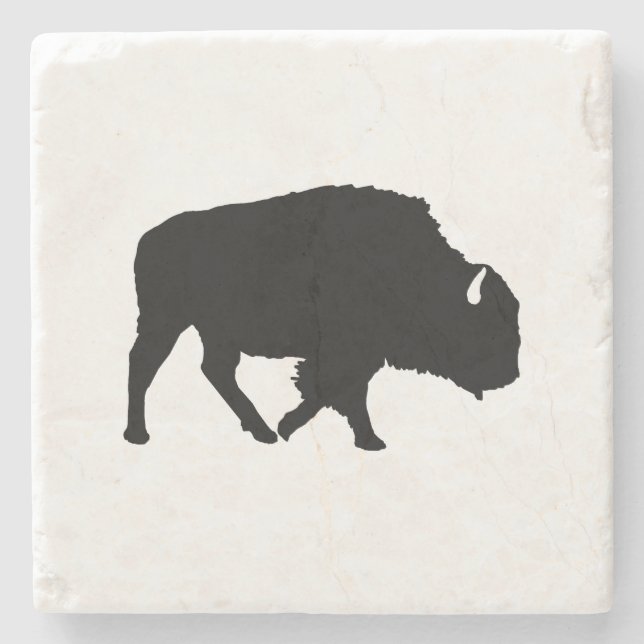 Buffalo Silhouette Marble Stone Coaster (Front)