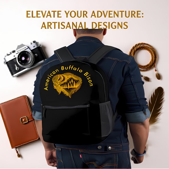 Buffalo Silhouette With Mountains Design Printed Backpack (Creator Uploaded)