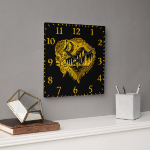 Buffalo Silhouette With Mountains Design Square Wall Clock