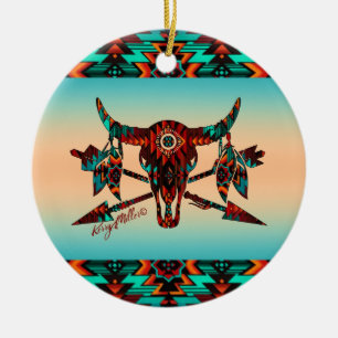 Buffalo Skull And Arrows Ceramic Ornament