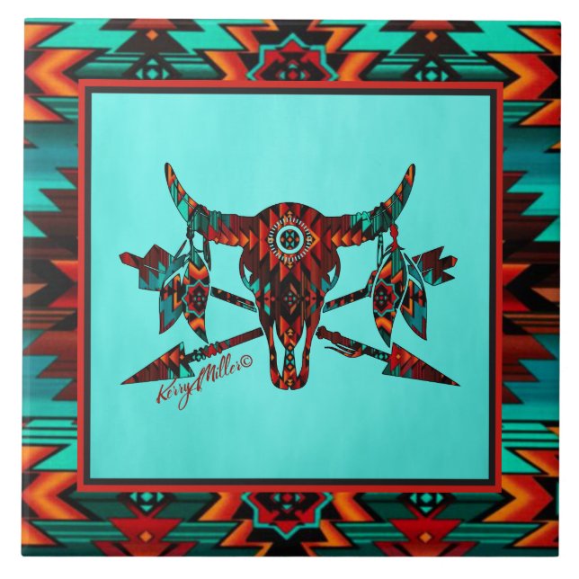 Buffalo Skull And Arrows Ceramic Tile (Front)
